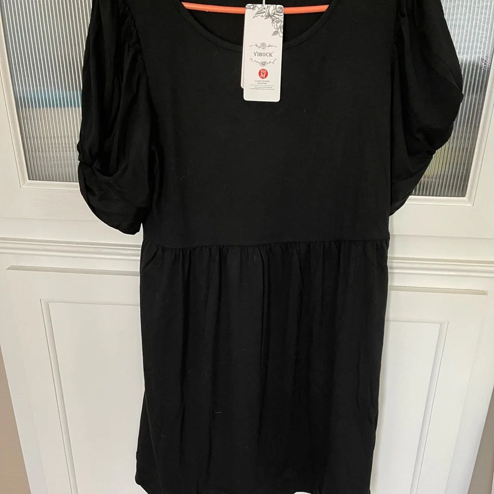 YIBOCK Women's Summer
Casual Twist Knot Short Puff
Sleeve Dresses Pleated Swing - Picture 4 of 7